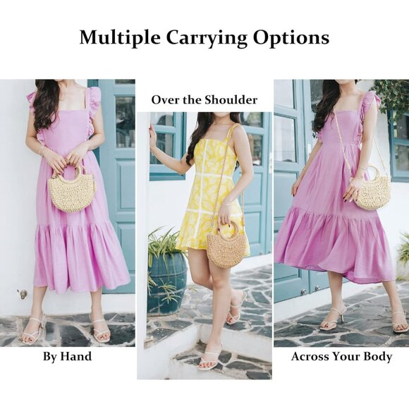 Woven Straw Beach Bag for Womem Top Handle BeigePre Crossbody and Shoulder Strap - Picture 7 of 7